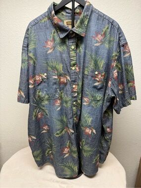 The Foundry Supply Co. Blue Tropical Print Short-Sleeve Button-Down Shirt